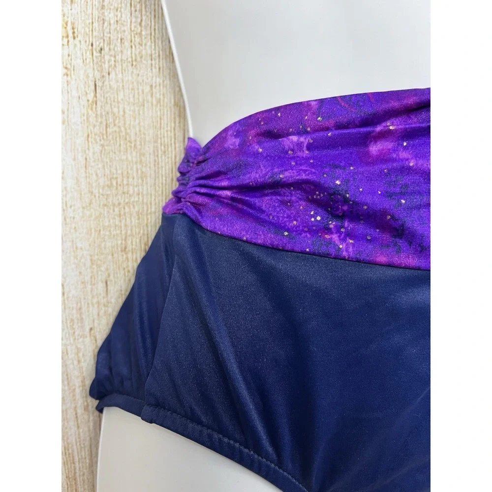 Vtg 90s Jantzen 3pc Swim Set Wrap‎ Skirt 10 Purple Galaxy High Waist Bikini USA